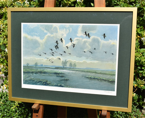 Framed example of Pink Feet in the Green Marshes
