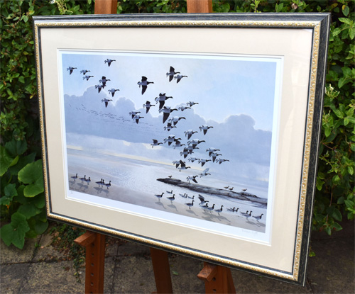 Framed example of When the Tide Turned the Brent Geese Came in Against a Background of Showers