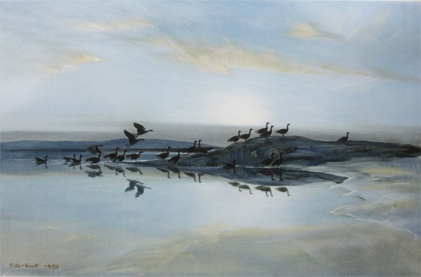 Sir Peter Scott: White Fronted Geese at Dawn